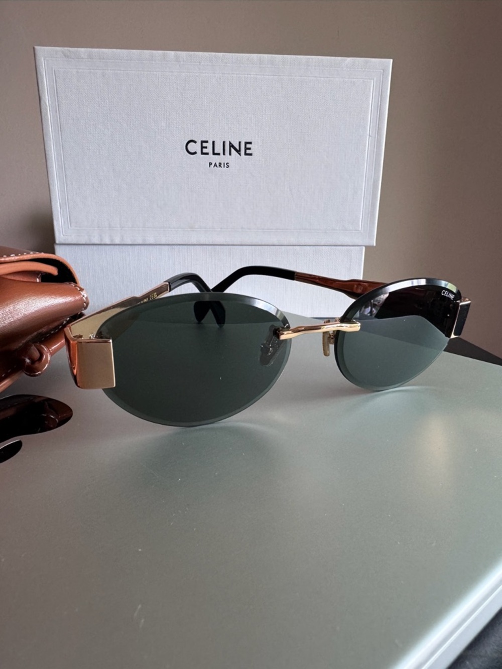 Celine Oval Sunglasses in Dark Green and Gold - Picture 13 of 14